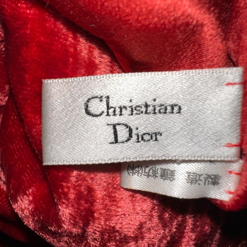 Dior Red Crushed Velvet Fringe Scarf - Picture 2 of 6